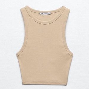 Zara Beige Halter Crop Tank - Size S